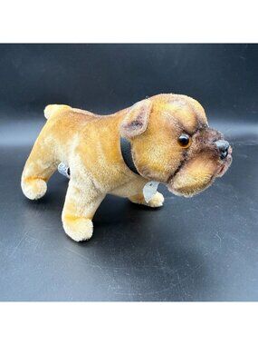 Vtg 60s R Dakin Japan Bulldog Plush Sawdust Stuffed Dog Collar 8 x 5 Inches